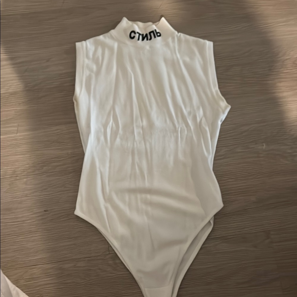 Heron Preston Cream High Neck Top